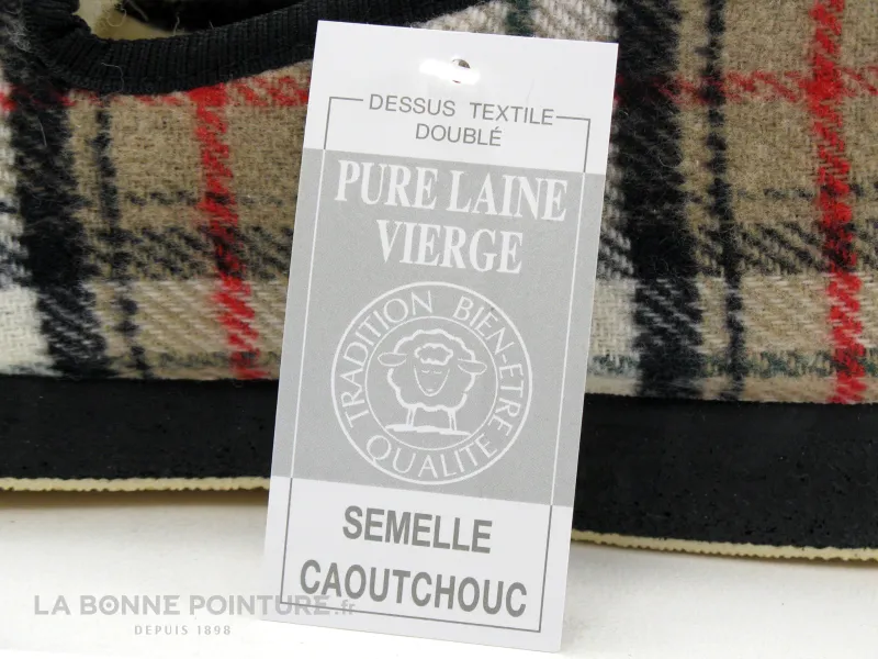 Achat chaussures Semelflex Homme Pantoufle et Chausson, vente Semelflex CALOMUST Beige ecossais - Charentaise Homme interieur la
