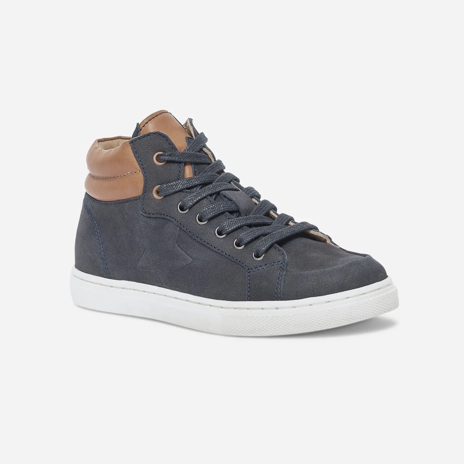 Basket bleu et camel en cuir - Chaussures montantes Enfant | ERAM