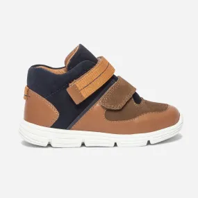 Basket camel, marine et marron bi matière - Chaussures montantes Enfant | ERAM