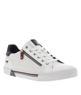 Baskets basses en simili cuir blanc à lacets, zip et semelle vulcanisée