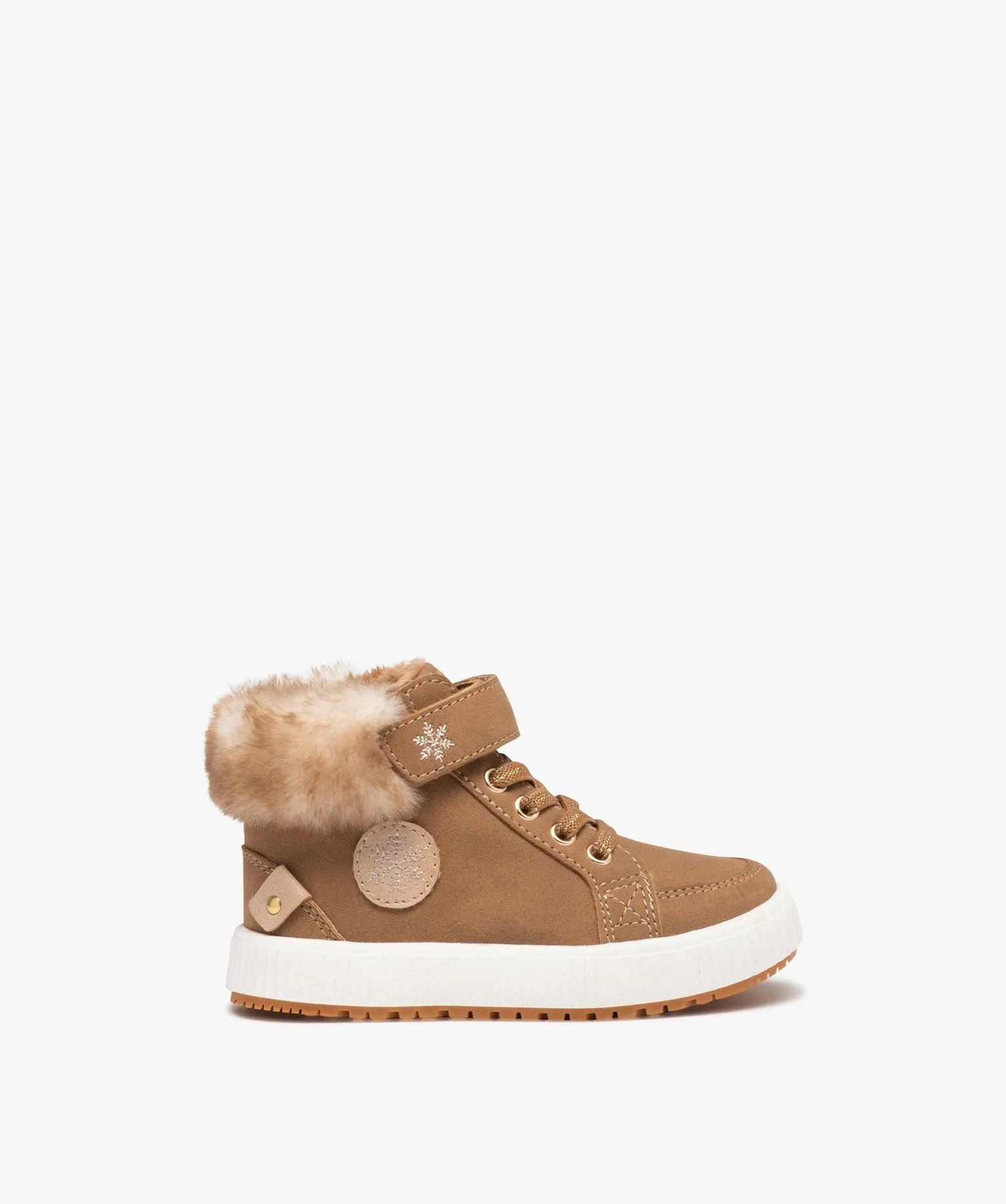 baskets fille mid-cut unies a col fourre orange bottes et chaussures montantes