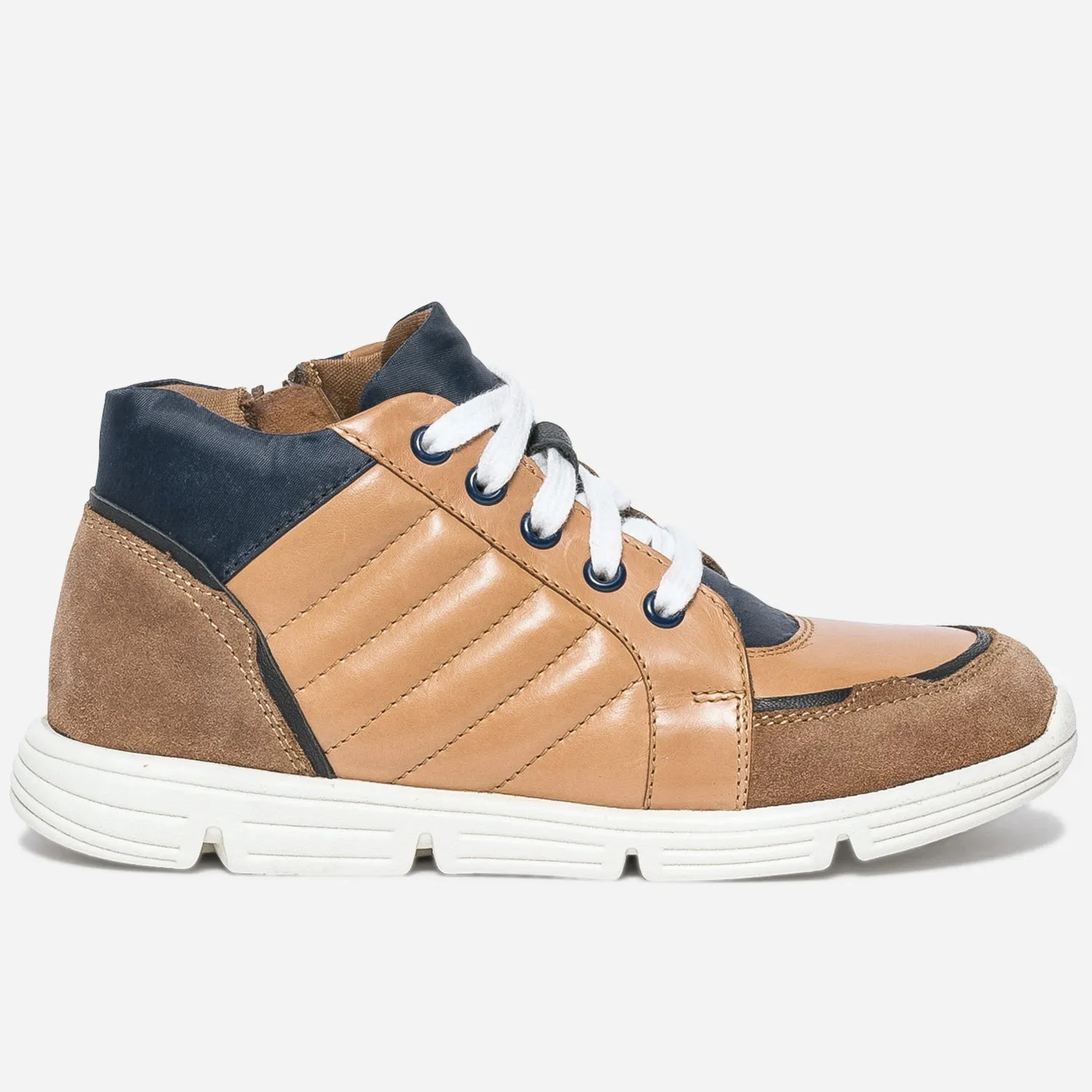 Boots BUGGY camel en cuir détails marine - Chaussures montantes Enfant | ERAM