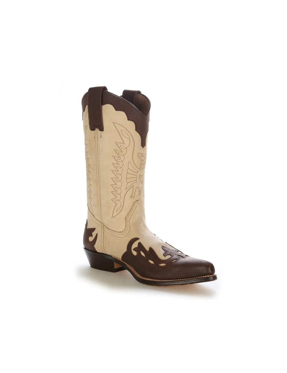 Bottes cowboy cuir beige et marron