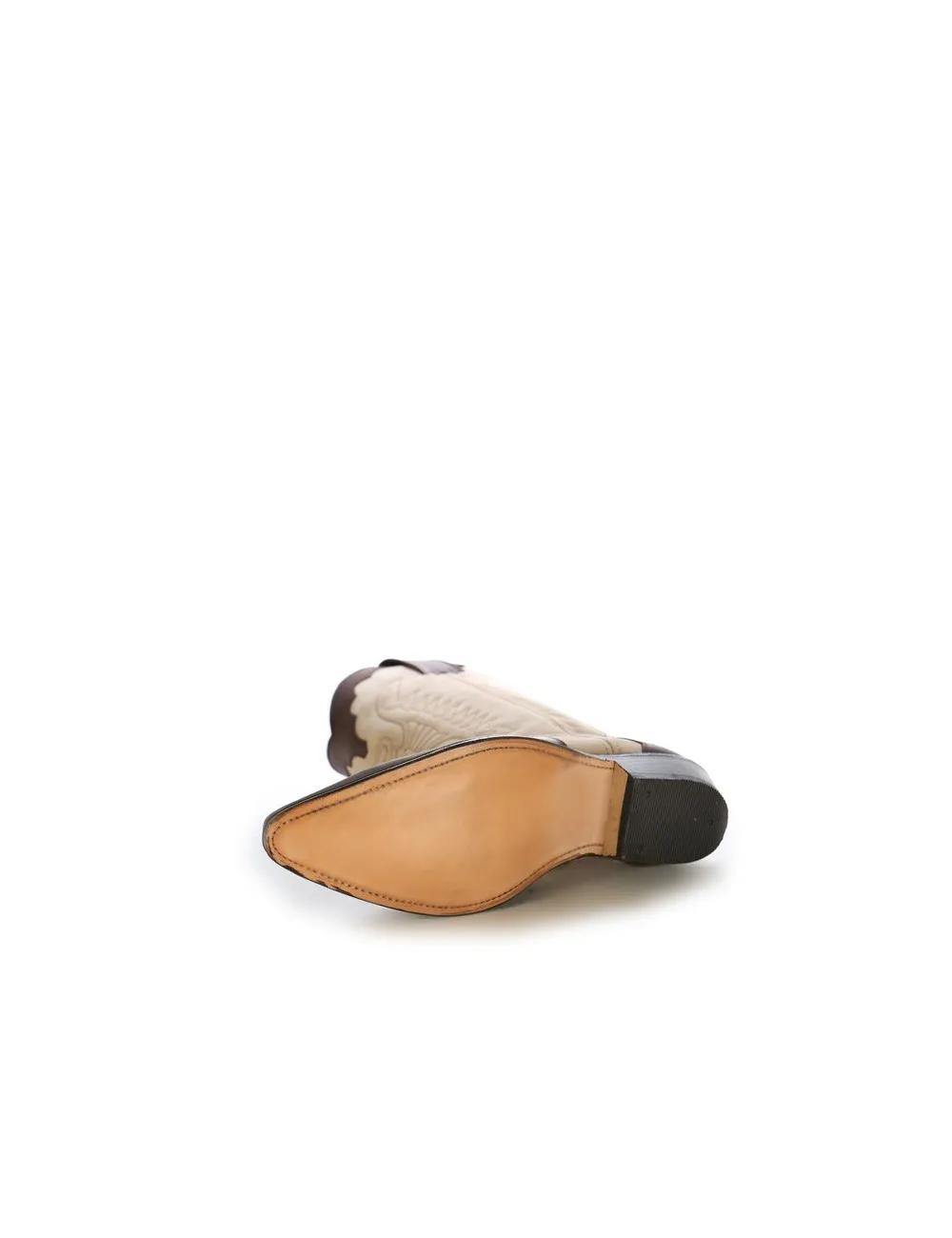 Bottes cowboy cuir beige et marron