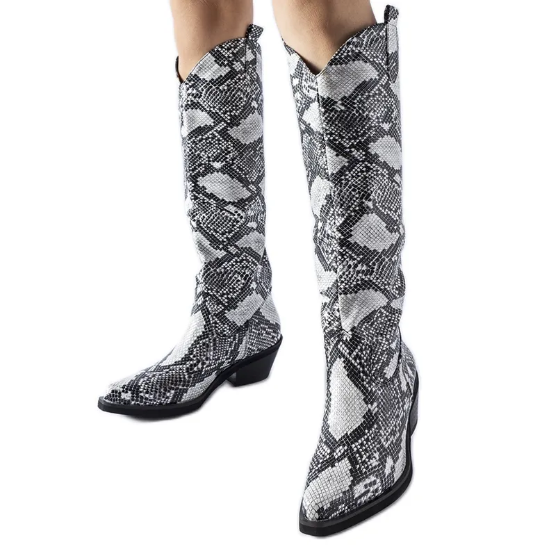 Bottes de cowboy Chapin à imprimé serpent noir et blanc le noir