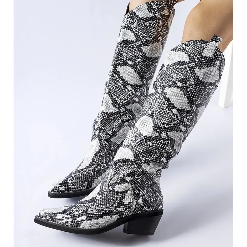 Bottes de cowboy Chapin à imprimé serpent noir et blanc le noir