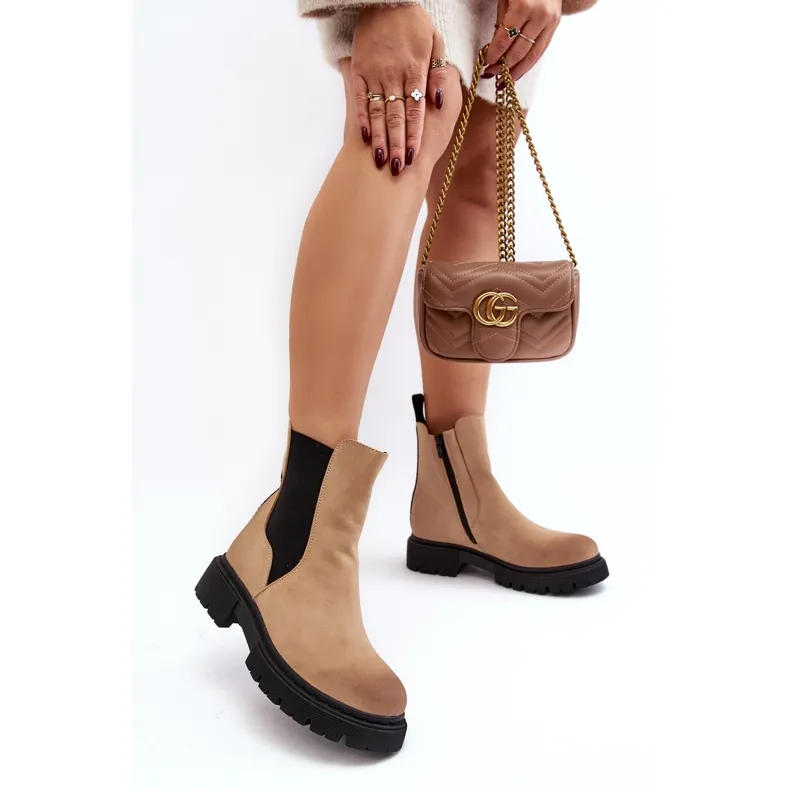 Bottines Chelsea isolées avec fermeture éclair pour femme Beige Vesta