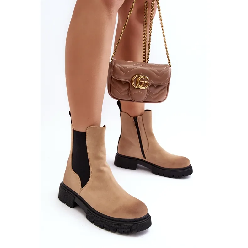 Bottines Chelsea isolées avec fermeture éclair pour femme Beige Vesta