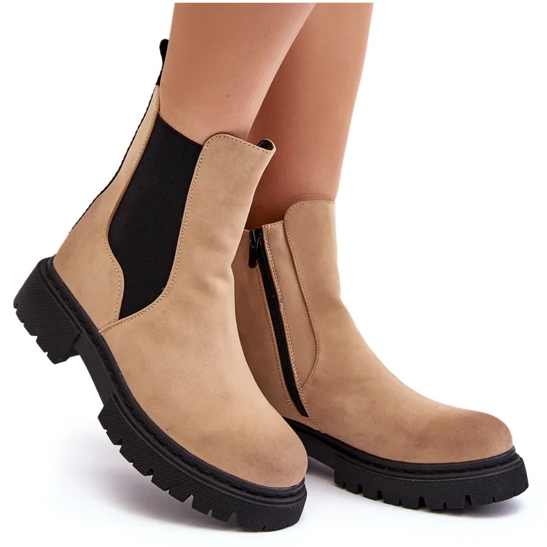 Bottines Chelsea isolées avec fermeture éclair pour femme Beige Vesta