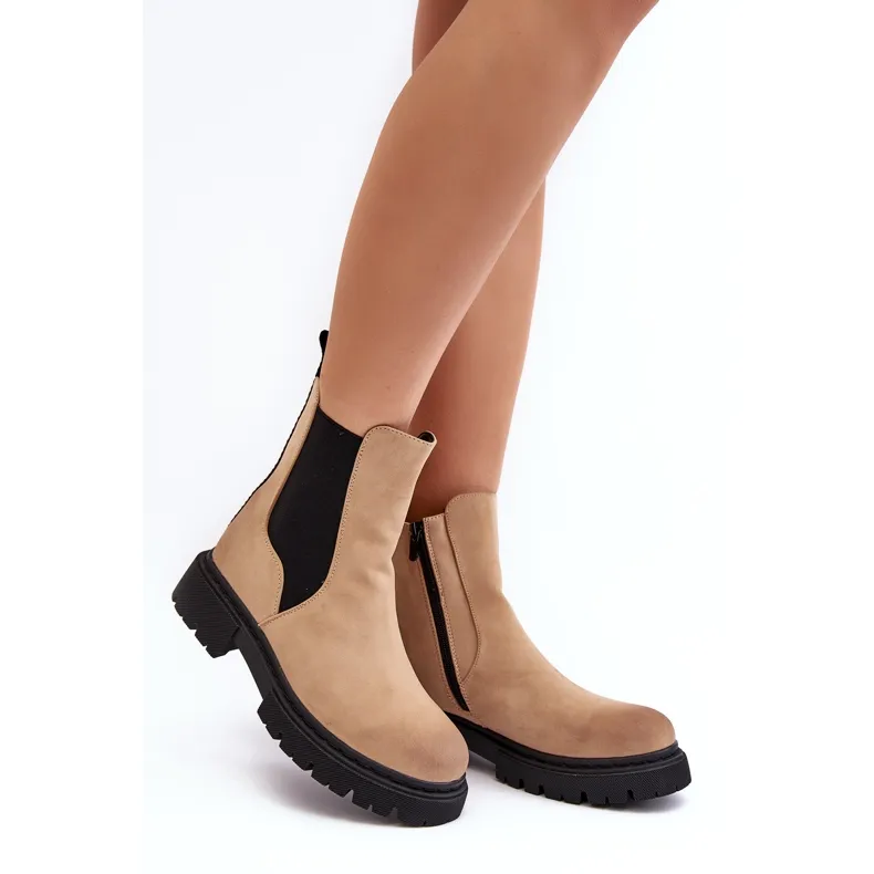 Bottines Chelsea isolées avec fermeture éclair pour femme Beige Vesta