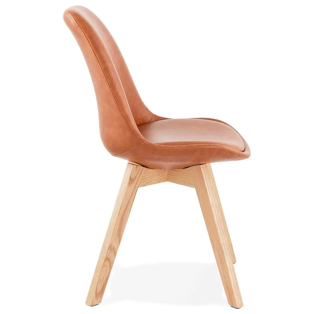 Chaise design 'niagara' brune avec pieds en bois finition naturelle