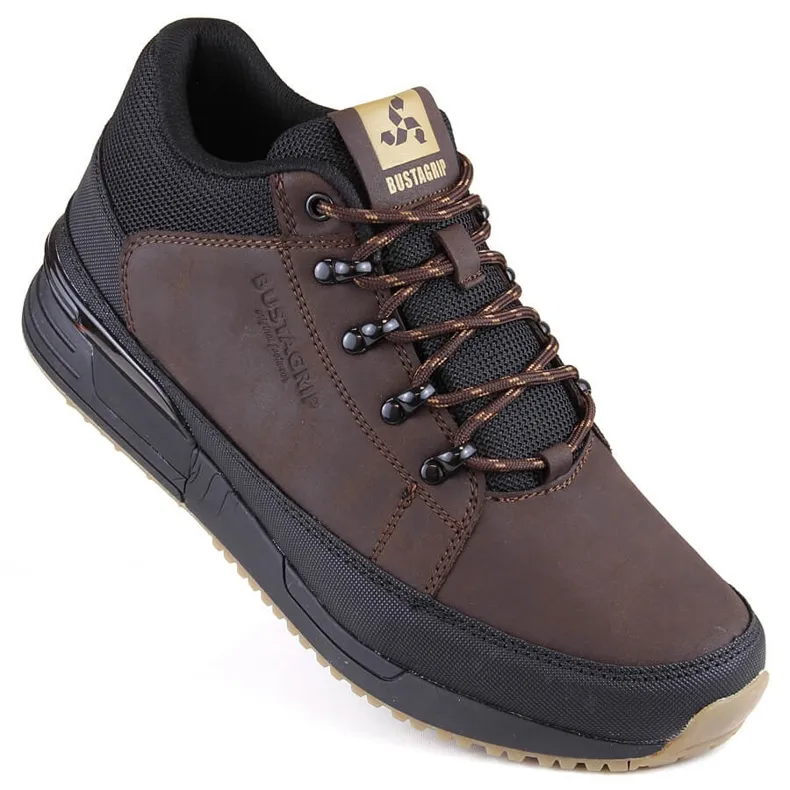 Chaussures de sport montantes pour hommes en cuir Bustagrip marron brun