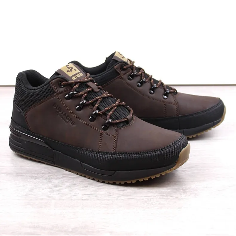 Chaussures de sport montantes pour hommes en cuir Bustagrip marron brun