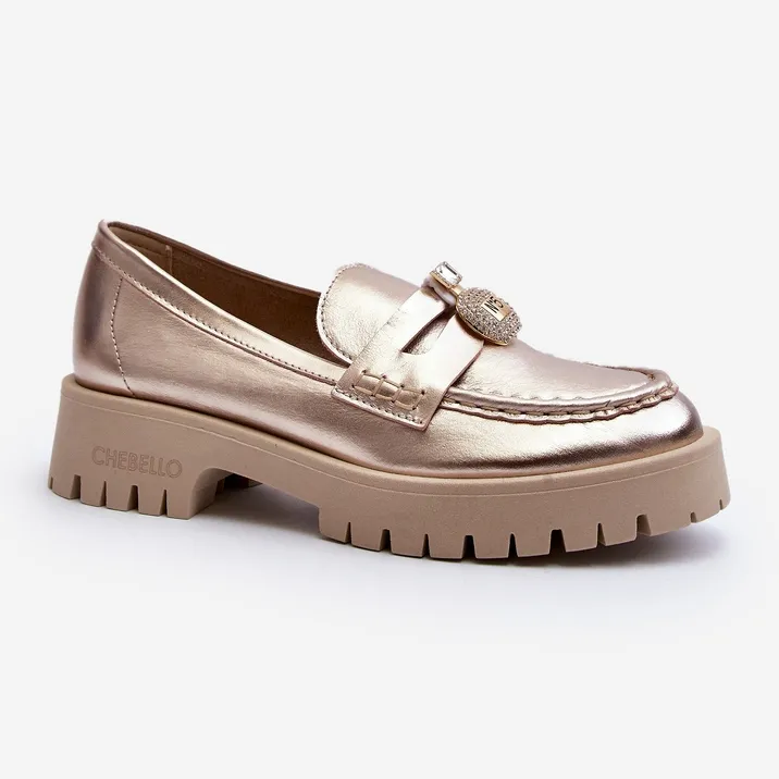 Chaussures en cuir, mocassins avec décoration dorée CheBello 4291 d'or