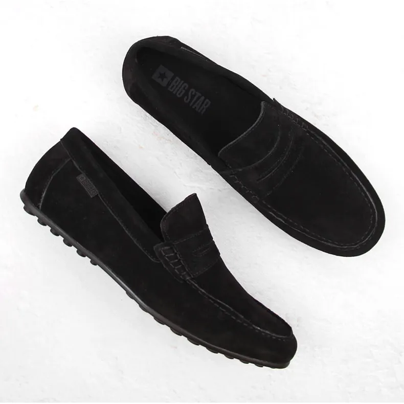 Chaussures en cuir suédé, mocassins noirs pour hommes Big Star NN174224 le noir