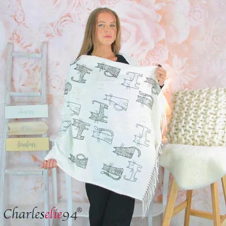 Châle étole laine FELICIA femme hiver 182x80 blanc