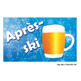 Drapeau Après-ski à motif bière de dimensions 90 x 150 cm environ