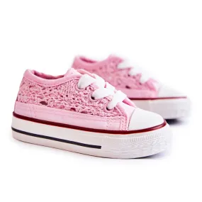 FR1 Baskets Enfant Avec Dentelle Blanc Roly-Poly rose