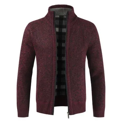 Gilet en tricot à col montant zippé pour hommes, coupe ajustée, doublure polaire, cardigan épais