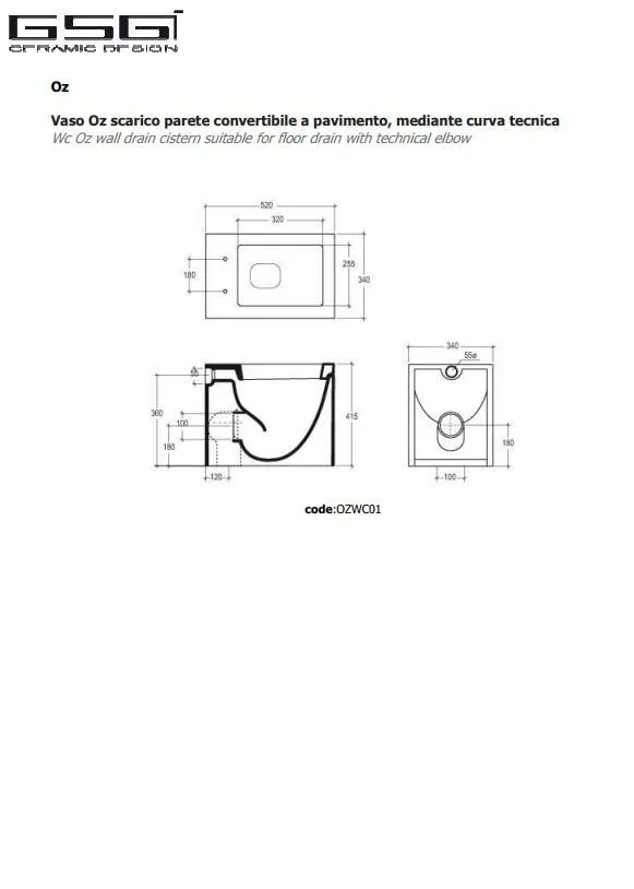 GSG Oz sanitaires au sol, WC, bidet et abattant soft-close