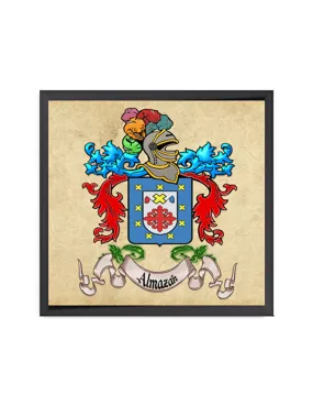 Image de bouclier héraldique avec 1 nom de famille encadrée en aluminium (30x30