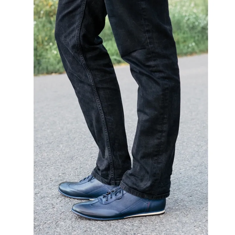 Kampol Chaussures casual homme cuir 64/54 bleu marine