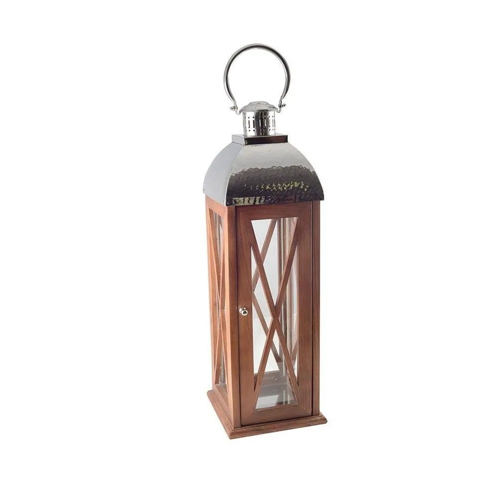 Lanterne en bois et verre grand modele 23x23x77cm