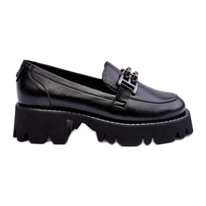 Laura Messi Mocassins en cuir avec décoration pour femme, noir Lyndani le noir