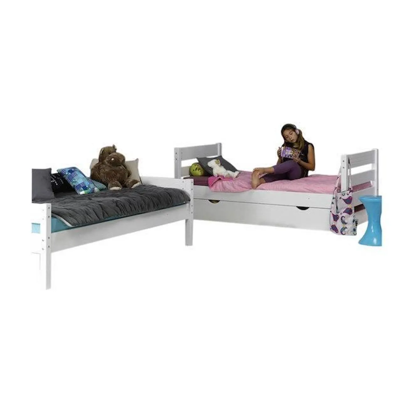 Lit superposé avec sommier gigogne Nubie Blanc 90x200 cm blanc - Akiten Retail