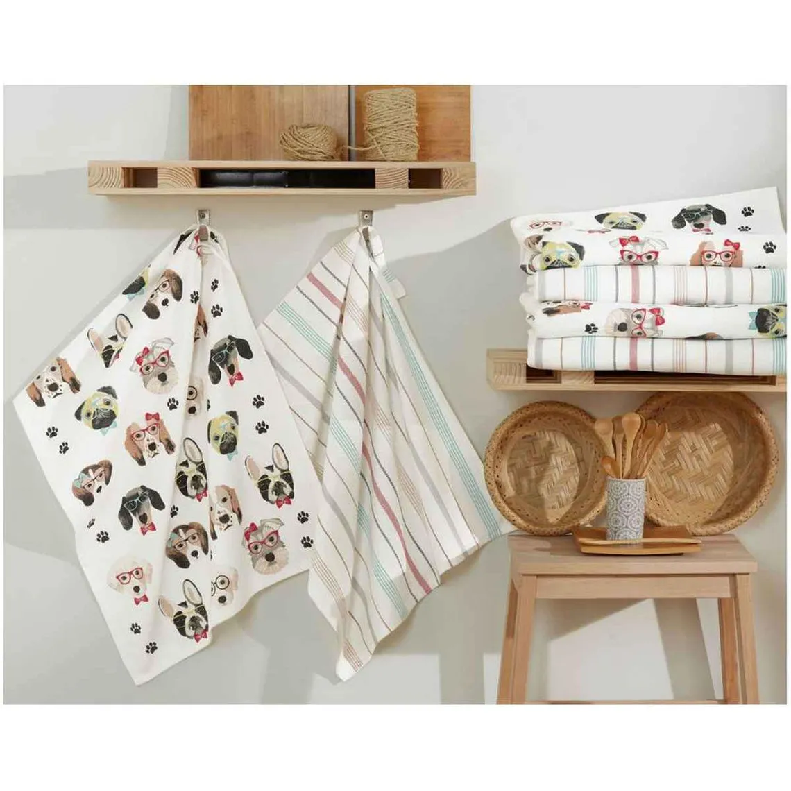 Lot de 3 Torchons DOGGY multicolore en coton 50 x 70 cm | 3 Suisses
