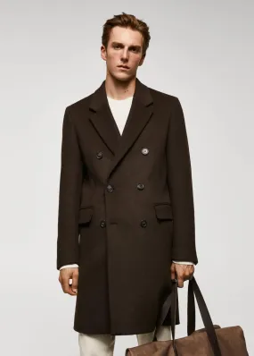 Manteaux | Homme MANGO Manteau Croisé Laine Recyclée Marron