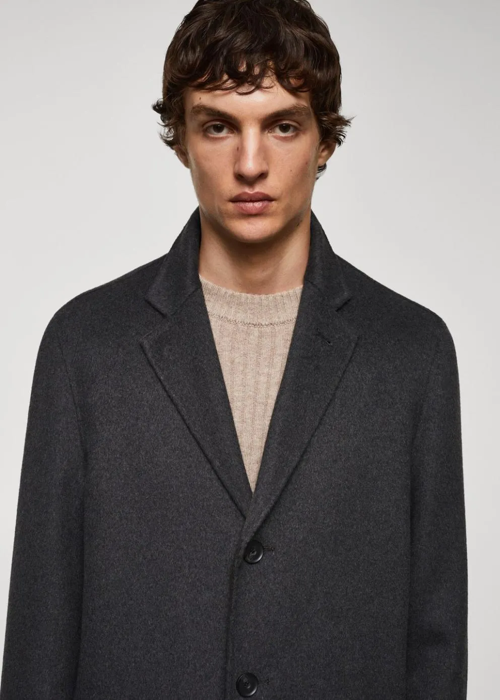 Manteaux | Homme MANGO Manteau Fait Main Laine Recyclée Gris