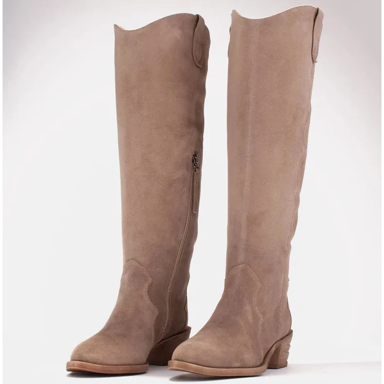 Marco Shoes Bottes de cowboy Iolanda avec surpiqûres décoratives beige
