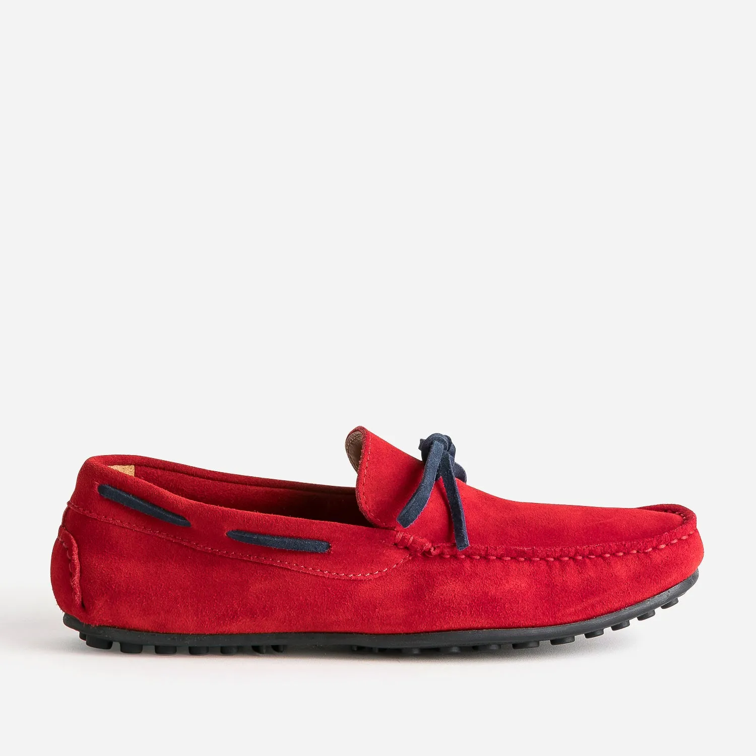 Mocassin rouge cuir velours lacet marine - Mocassins Homme | ERAM