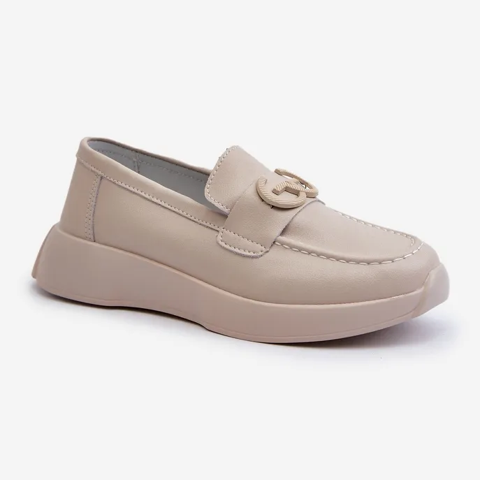 Mocassins En Cuir Pour Femme Sur Plateforme Beige S.Barski LR490