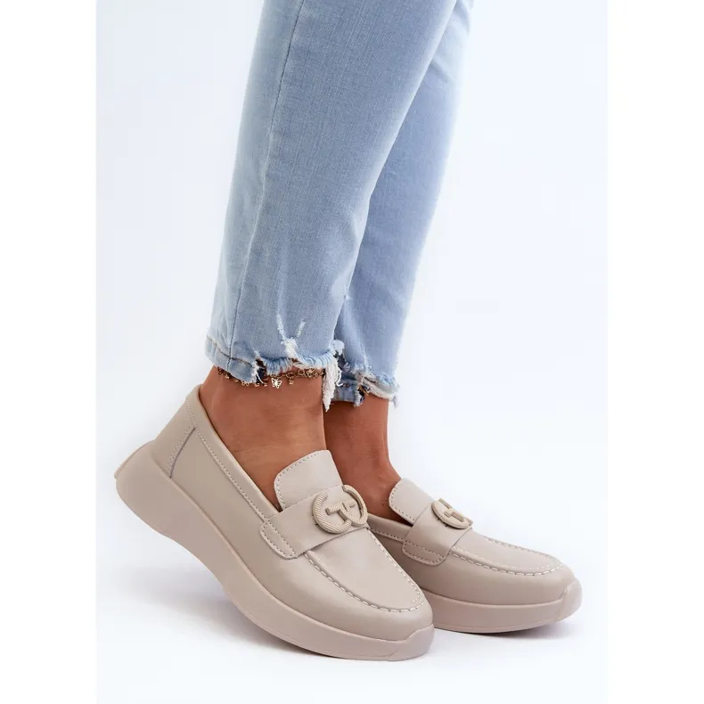 Mocassins En Cuir Pour Femme Sur Plateforme Beige S.Barski LR490