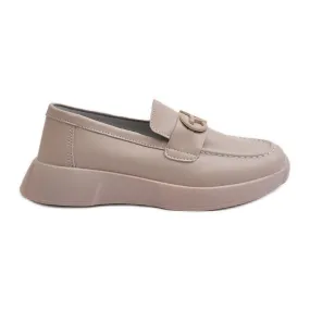 Mocassins En Cuir Pour Femme Sur Plateforme Beige S.Barski LR490