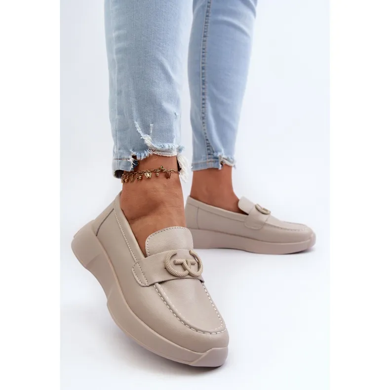 Mocassins En Cuir Pour Femme Sur Plateforme Beige S.Barski LR490