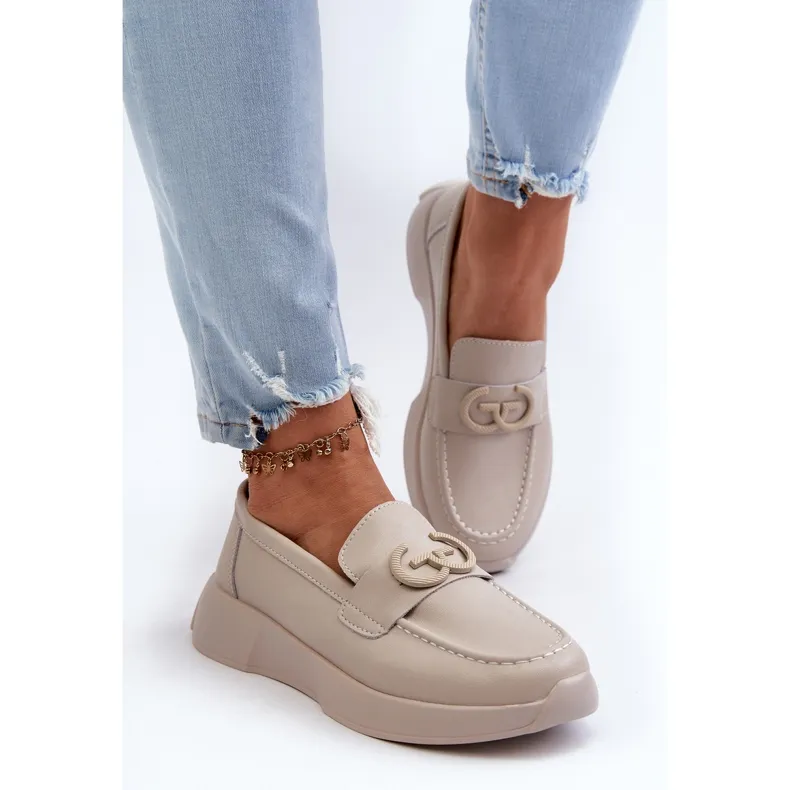 Mocassins En Cuir Pour Femme Sur Plateforme Beige S.Barski LR490