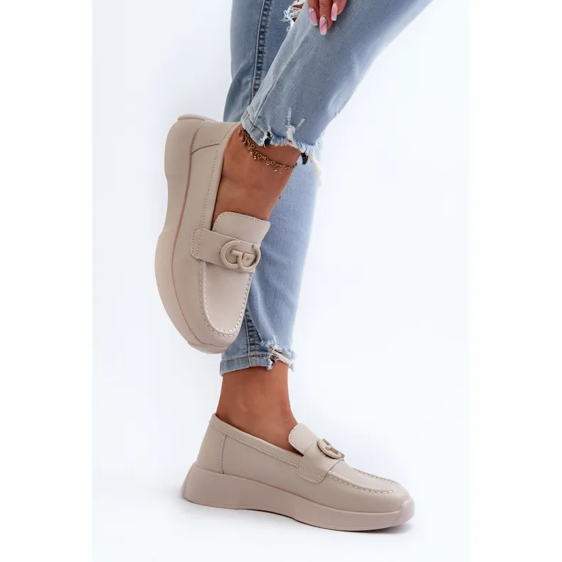 Mocassins En Cuir Pour Femme Sur Plateforme Beige S.Barski LR490