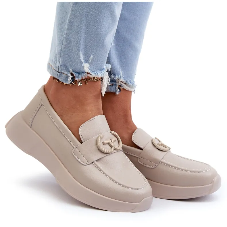 Mocassins En Cuir Pour Femme Sur Plateforme Beige S.Barski LR490