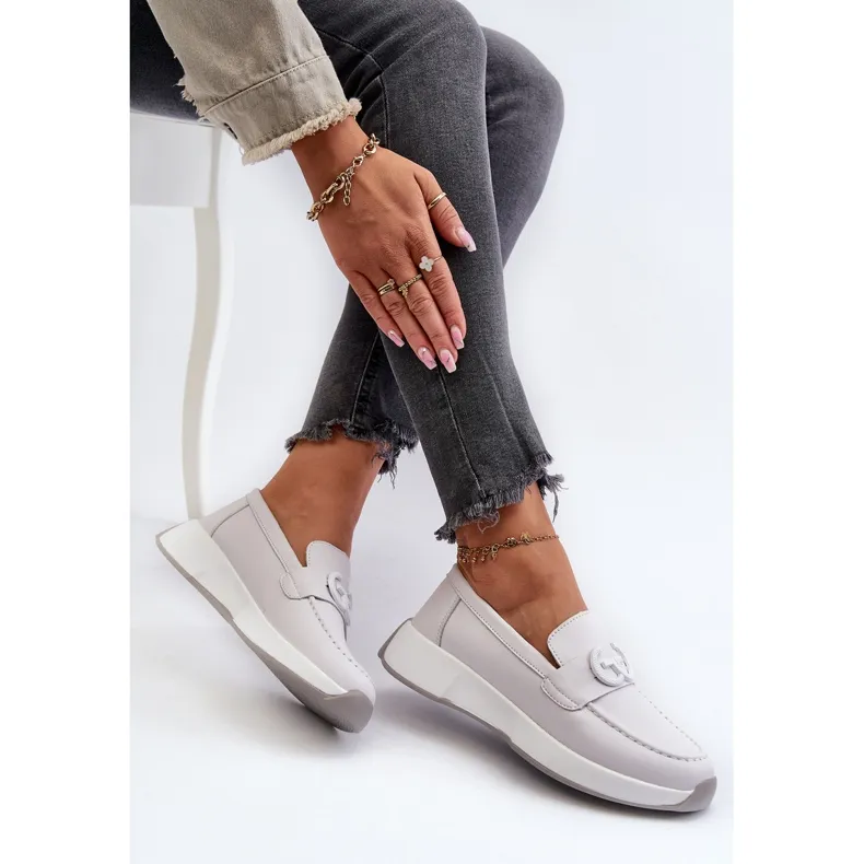 Mocassins en Cuir pour Femme sur Plateforme Gris Clair S.Barski LR490
