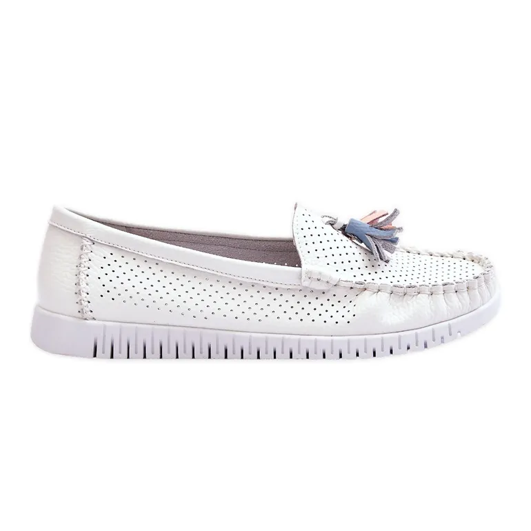 Mocassins Femme Cuir Ajouré Blanc Lanzarot blanche