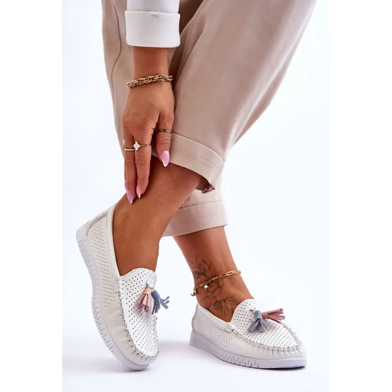 Mocassins Femme Cuir Ajouré Blanc Lanzarot blanche
