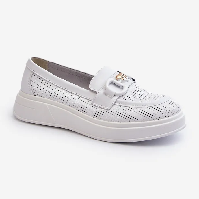 Mocassins Femme En Cuir Sur Plateforme Blanc S.Barski LR720 blanche