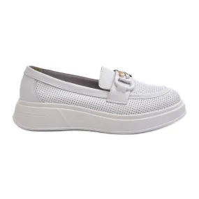 Mocassins Femme En Cuir Sur Plateforme Blanc S.Barski LR720 blanche