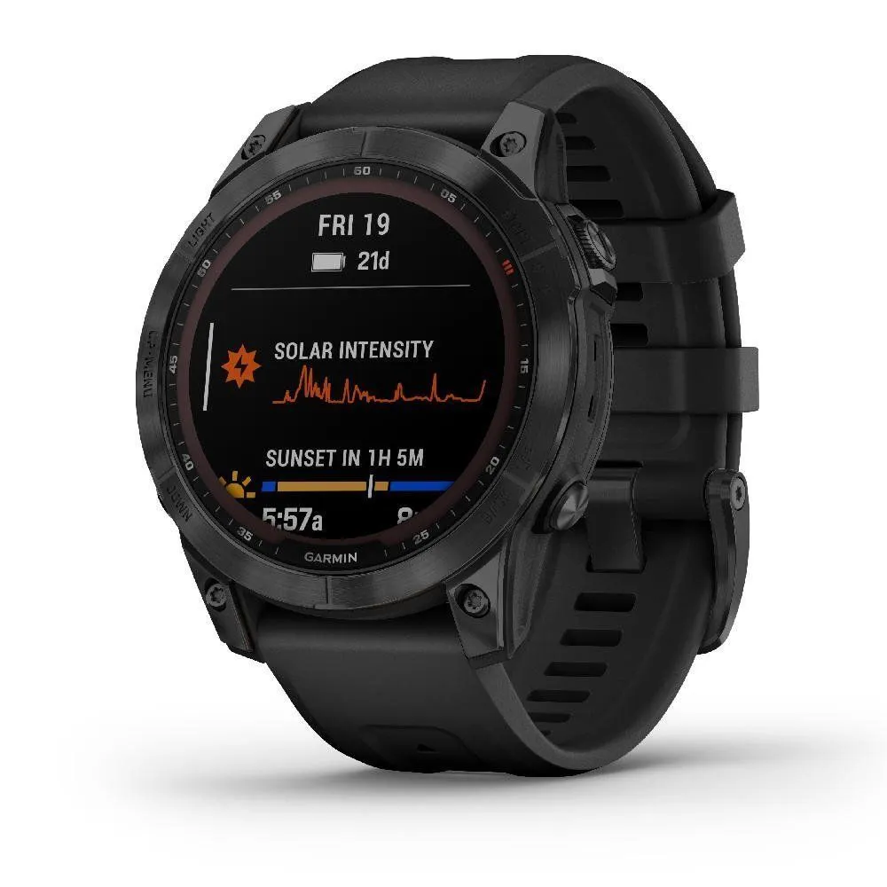 Montres de sport GARMIN | Garmin fenix 7 Sapphire Solar Titane Black DLC avec Bracelet silicone Noir | 010-02540-35