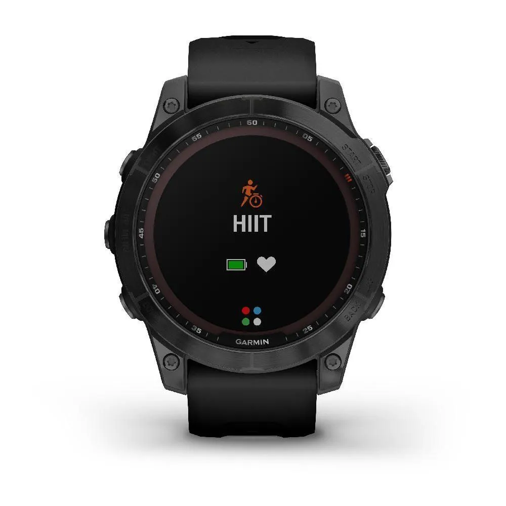 Montres de sport GARMIN | Garmin fenix 7 Sapphire Solar Titane Black DLC avec Bracelet silicone Noir | 010-02540-35