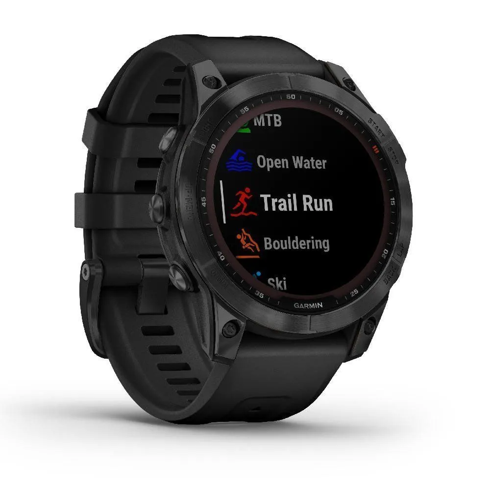 Montres de sport GARMIN | Garmin fenix 7 Sapphire Solar Titane Black DLC avec Bracelet silicone Noir | 010-02540-35