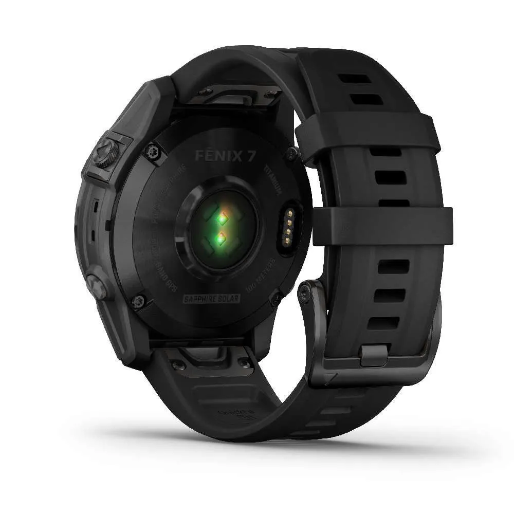 Montres de sport GARMIN | Garmin fenix 7 Sapphire Solar Titane Black DLC avec Bracelet silicone Noir | 010-02540-35